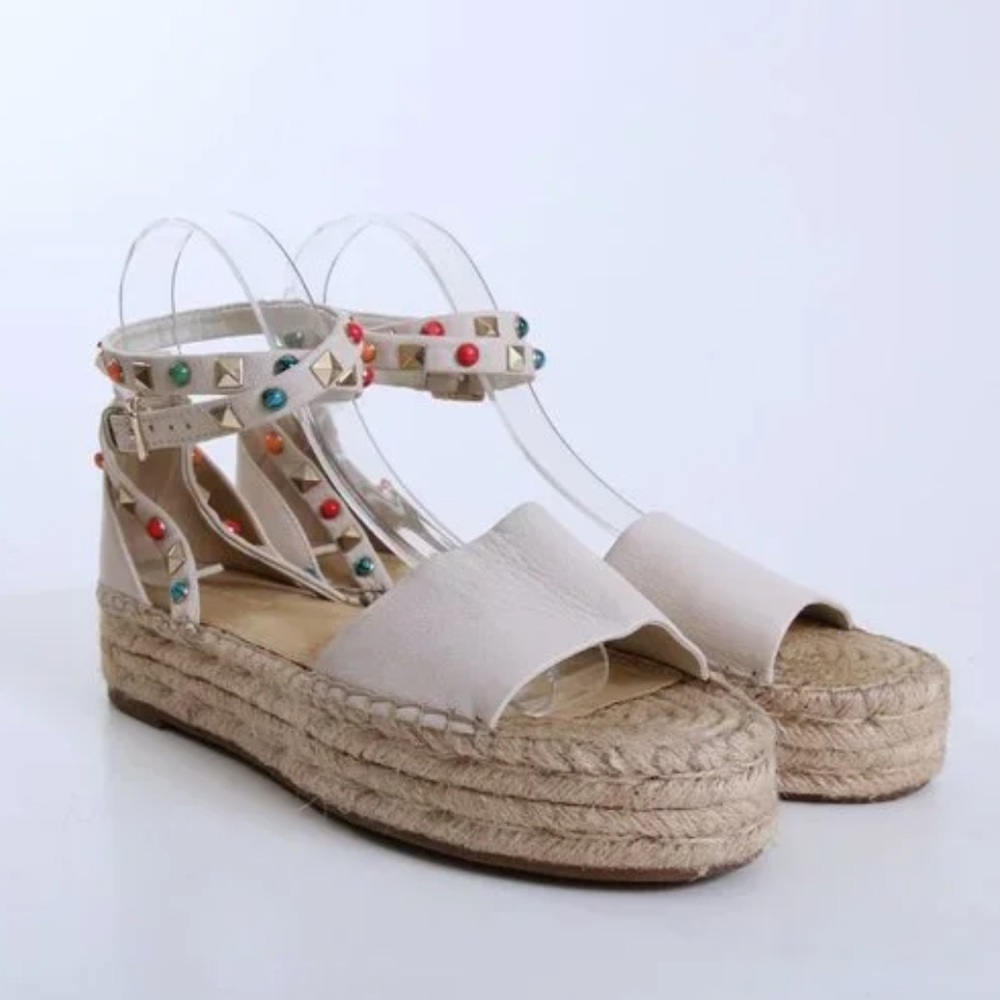 Marc Fisher Vajen Studded Ankle Strap Espadrilles Platform Sandals